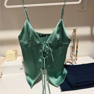 Zara Jade Satin Camisole with Bow